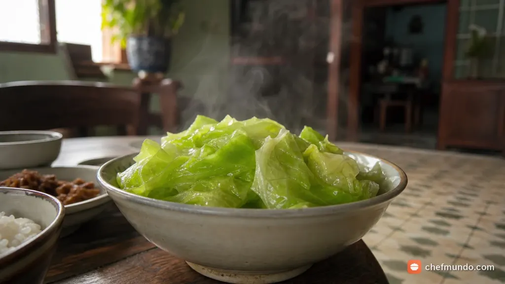 Bàn tay đang chọn bắp cải xanh cuộn chặt tươi ngon tại sạp rau