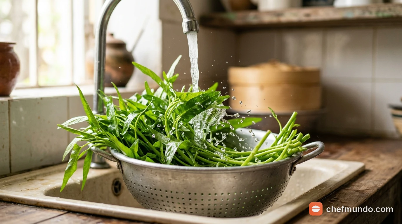 Cách sơ chế rau muống kỹ giúp giảm hàm lượng purin và oxalat cho người bị gout