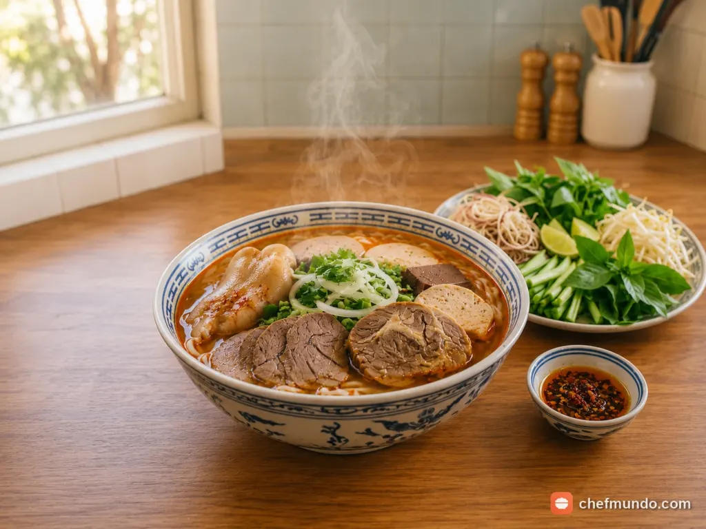 Công thức nấu bún bò Huế chuẩn vị, đậm đà mắm ruốc, cay sa tế