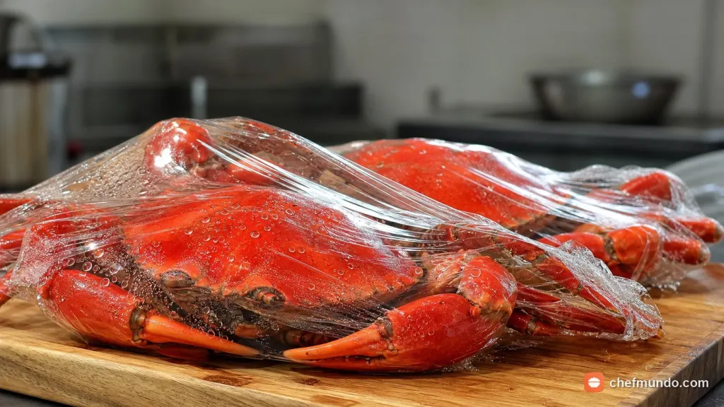 Thịt cua luộc chín gỡ sẵn được đóng gói hút chân không để bảo quản trong ngăn đá tủ lạnh