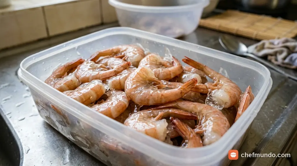 Phương pháp cấp đông mạ băng phủ lớp nước đá bảo quản tôm tươi trong ngăn đá