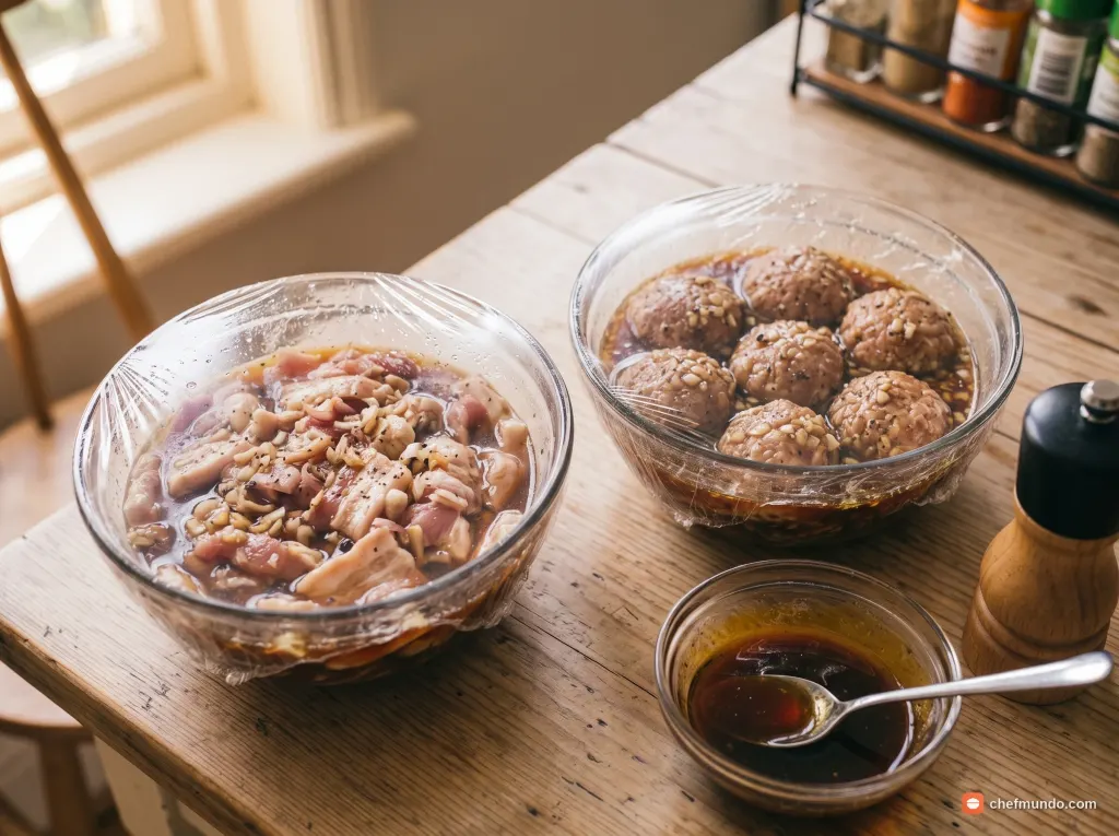 Ướp thịt ba chỉ và nặn chả viên