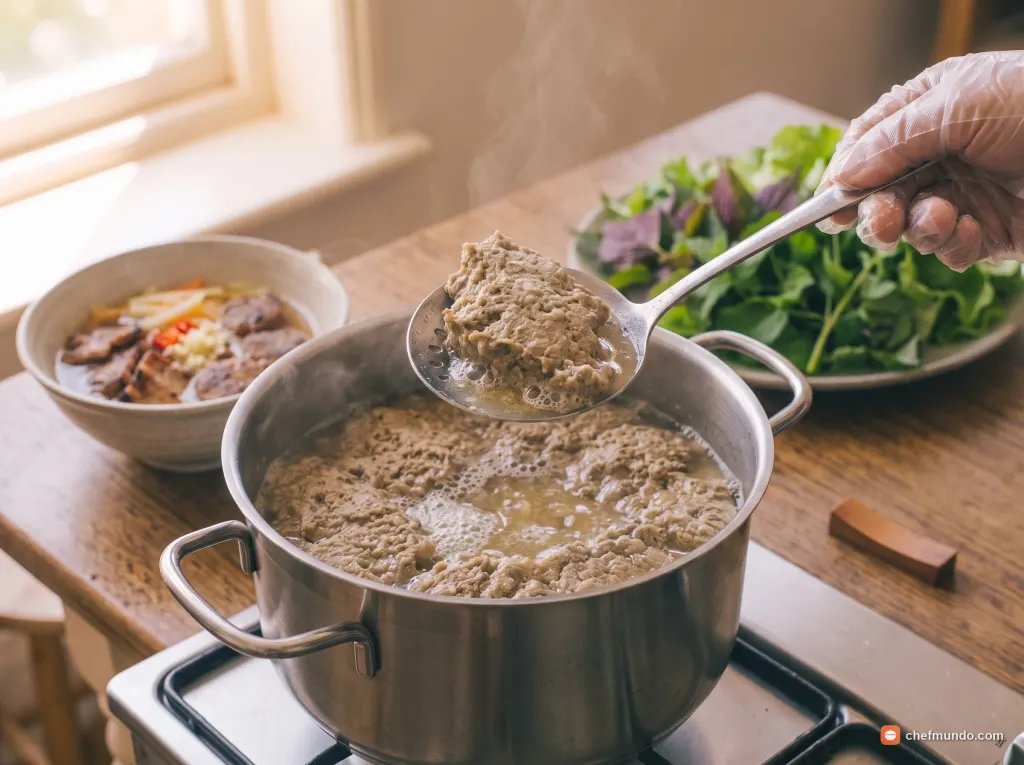 Nấu nước riêu cua đóng tảng