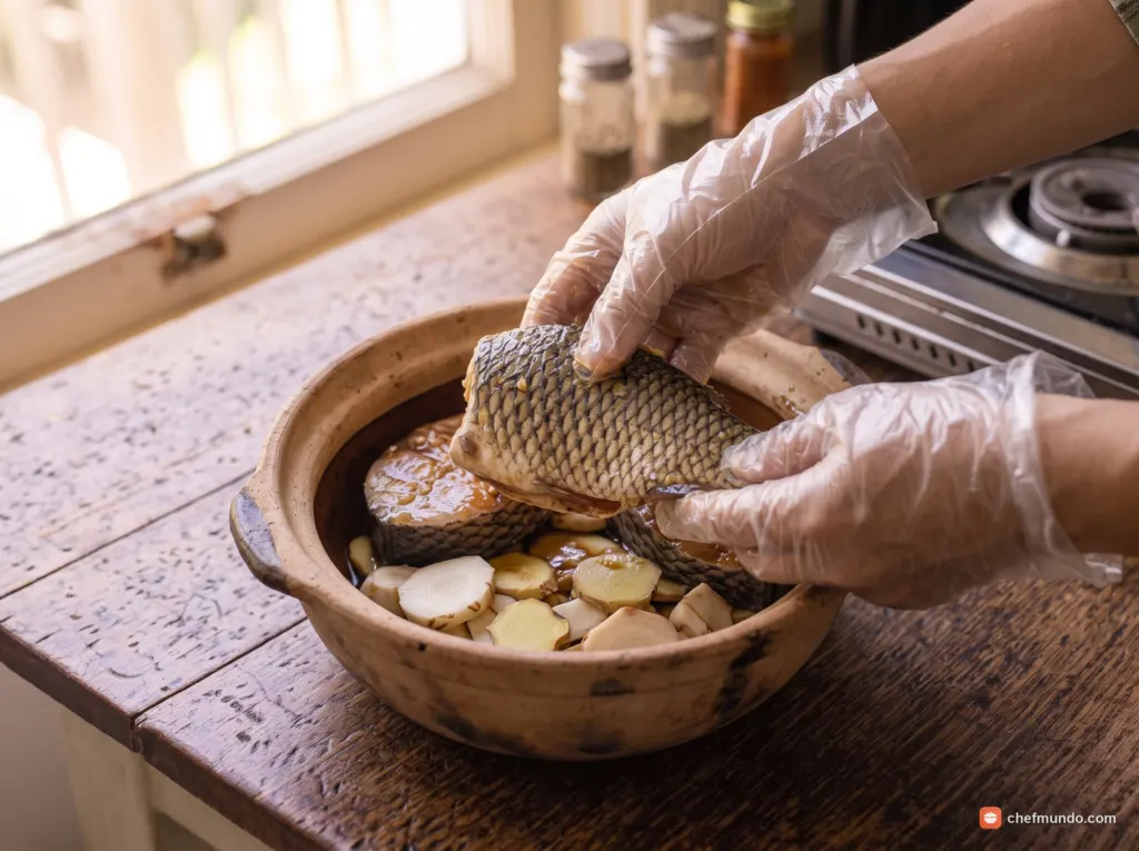 Lót nồi và xếp cá