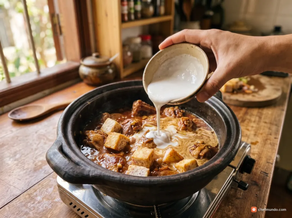 Cho khoai môn và nước cốt dừa