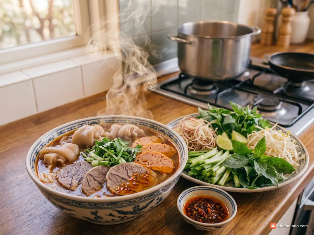 Cách nấu bún bò Huế chuẩn vị – Đậm đà mắm ruốc, thơm sả, cay nồng sa tế
