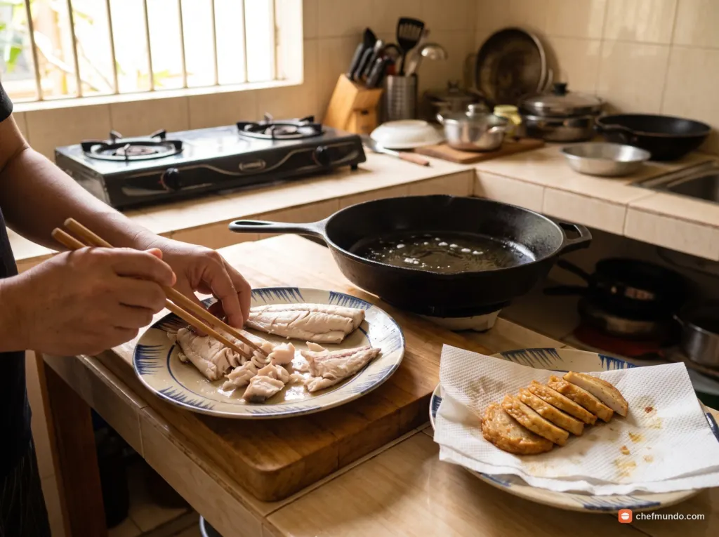 Luộc cá dầm và chiên chả cá