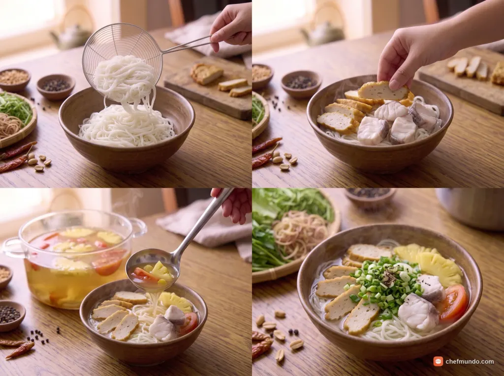 Xếp tô và chan nước dùng