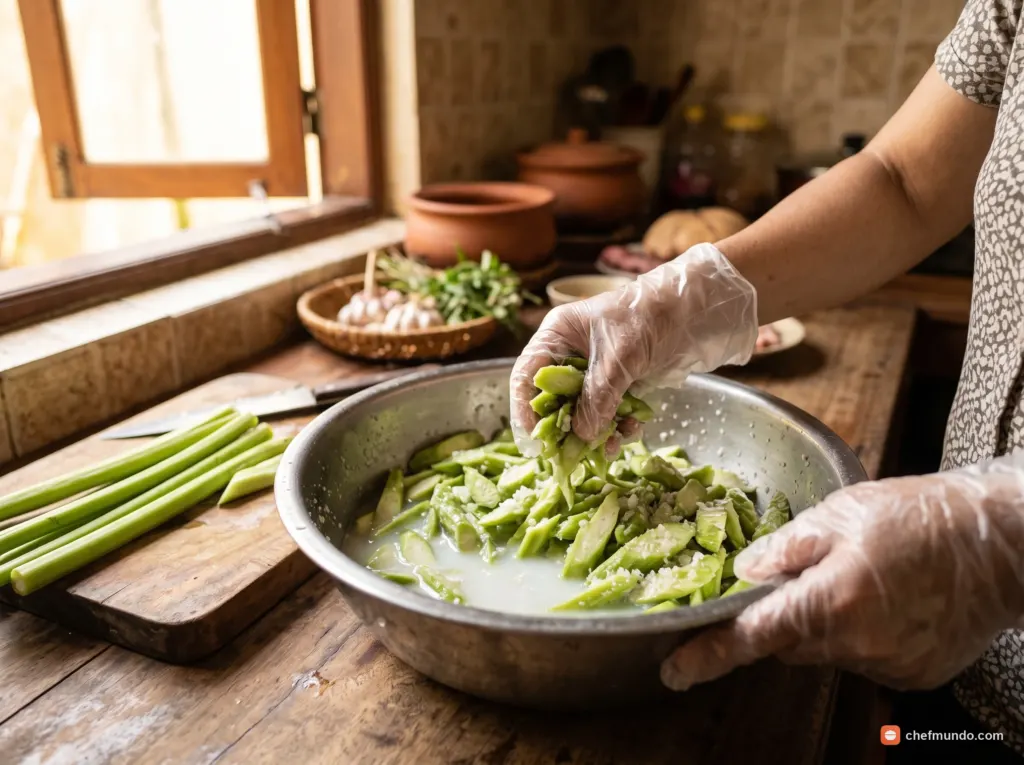 Sơ chế dọc mùng khử ngứa