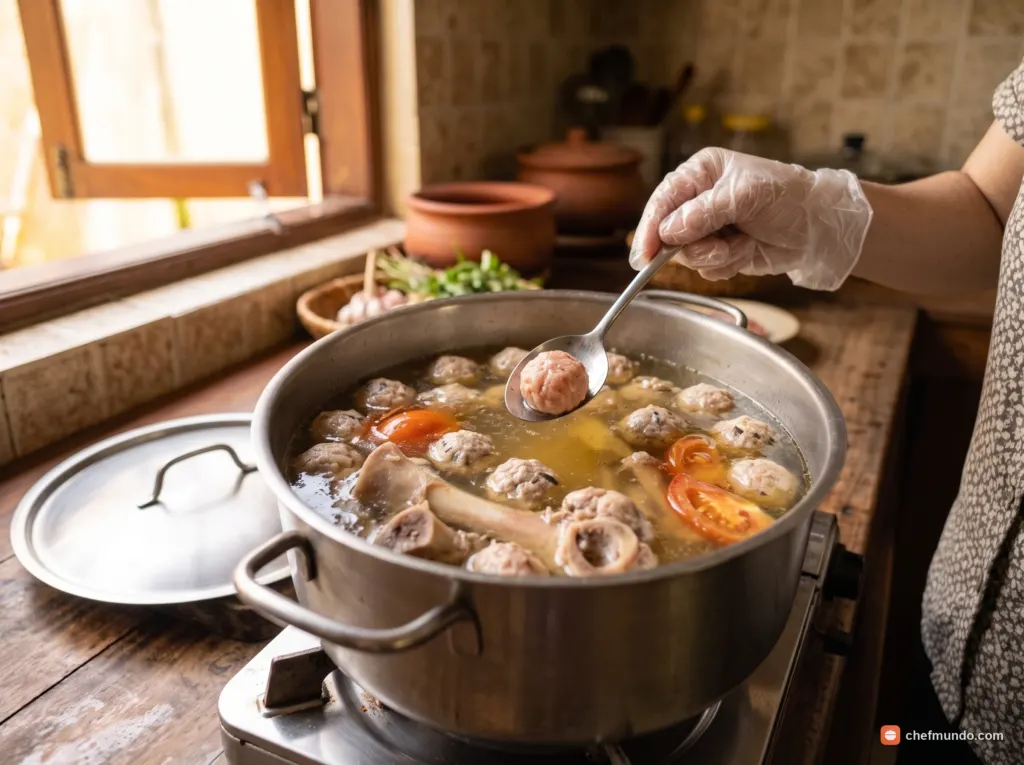 Nấu mọc và hoàn thiện nước dùng