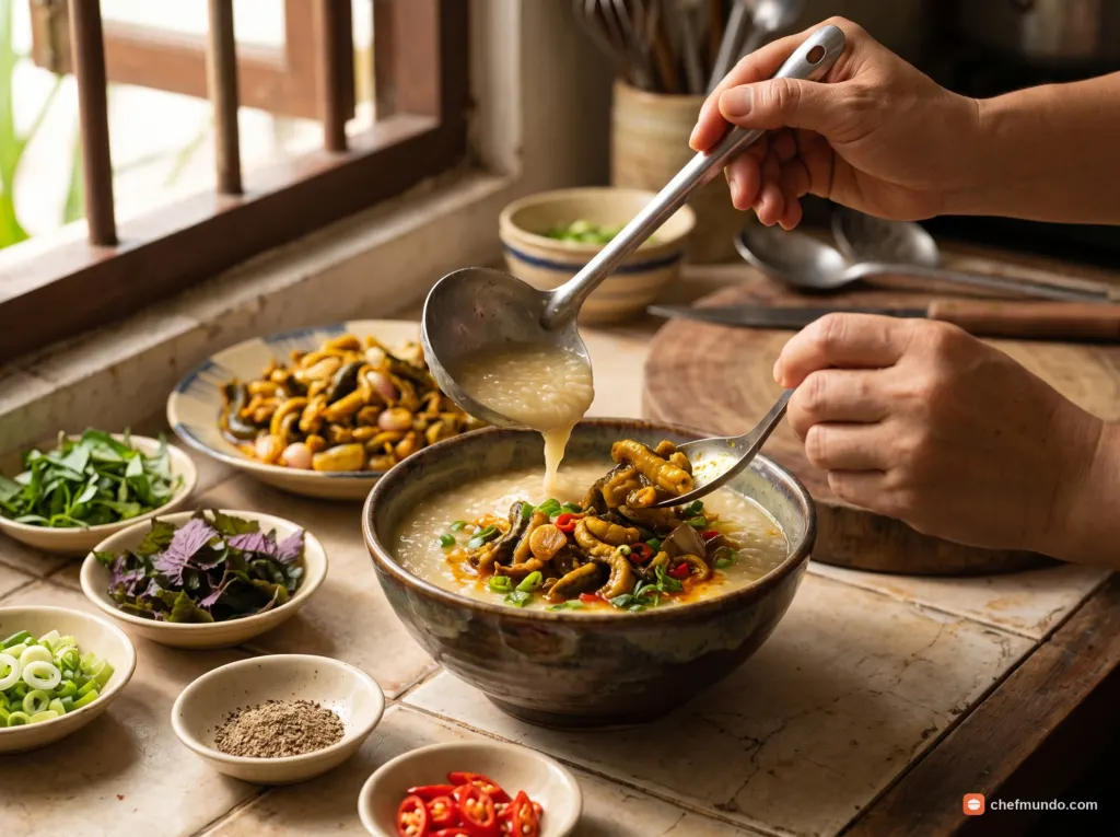 Trình bày bát cháo lươn Nghệ An