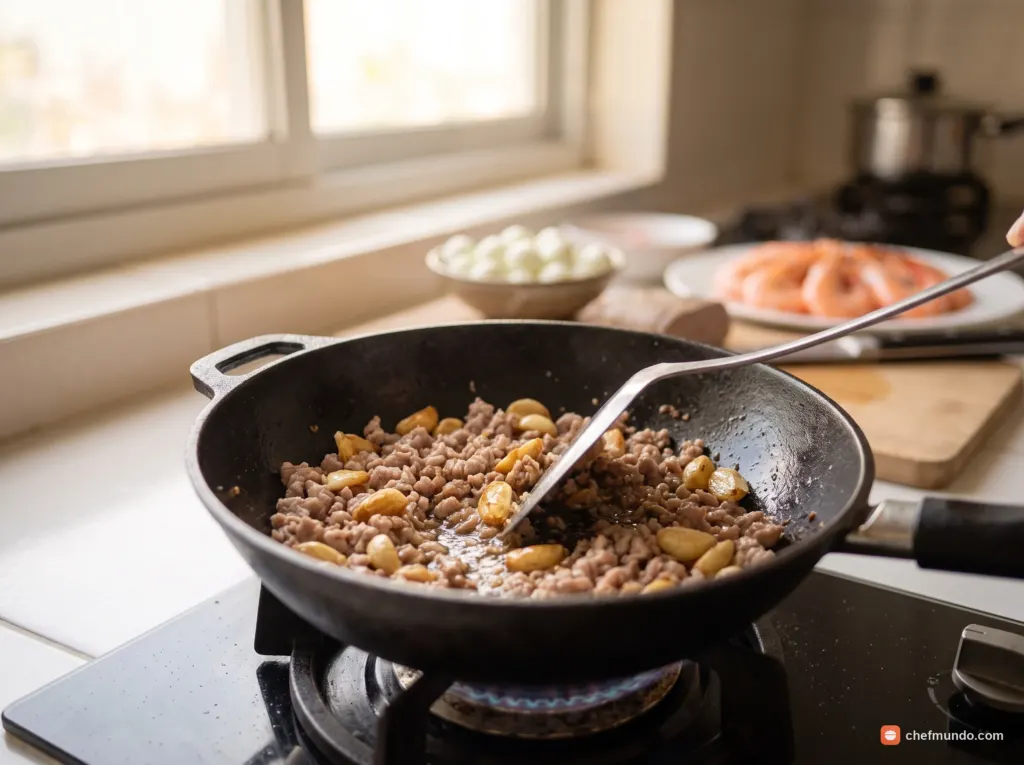 Chế biến topping tôm, thịt xay, gan và trứng cút