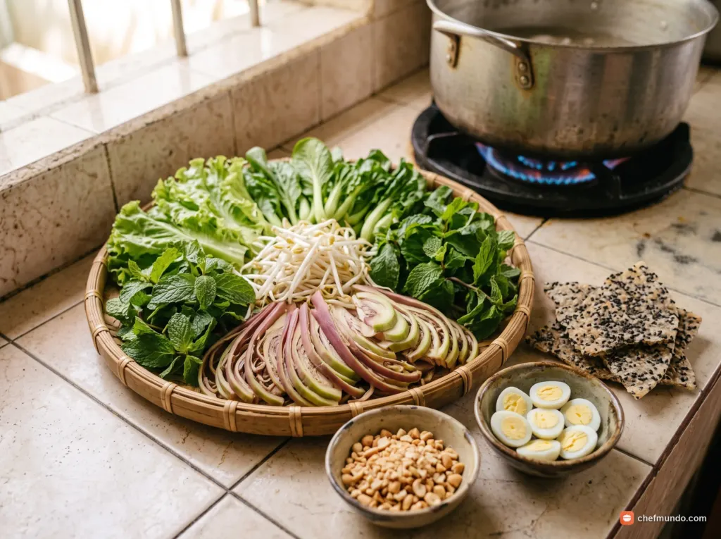 Chuẩn bị rau sống và đồ ăn kèm