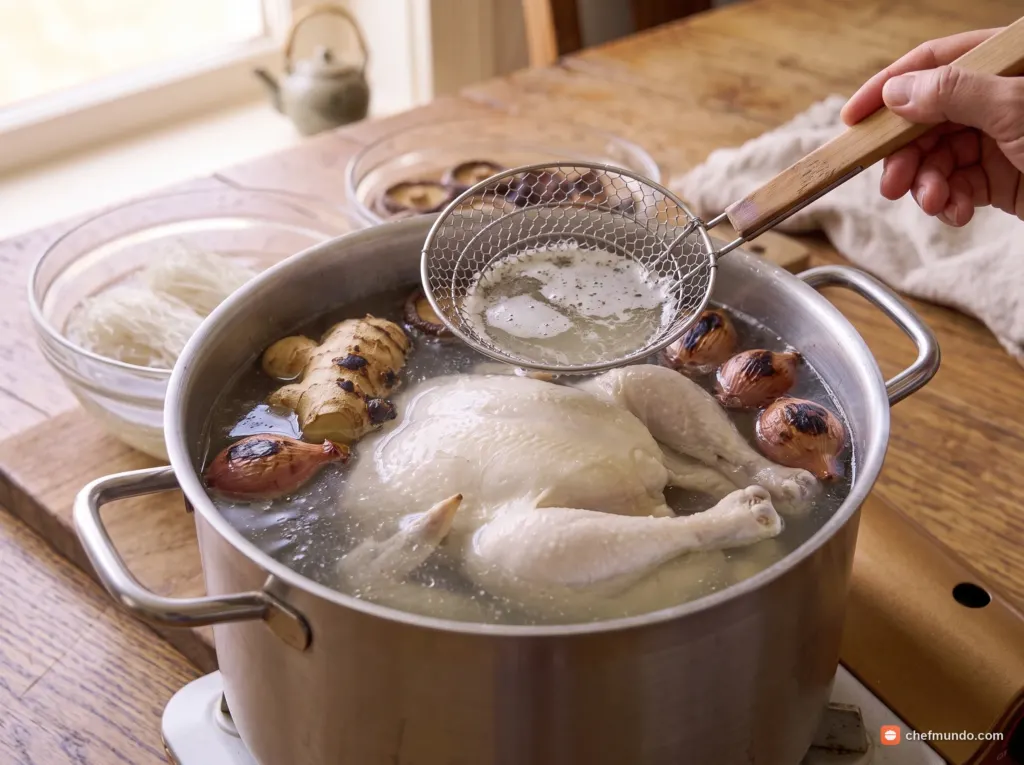Luộc gà lấy nước dùng trong