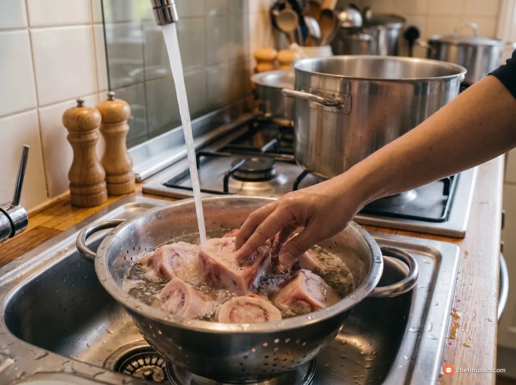 Sơ chế và chần xương bò