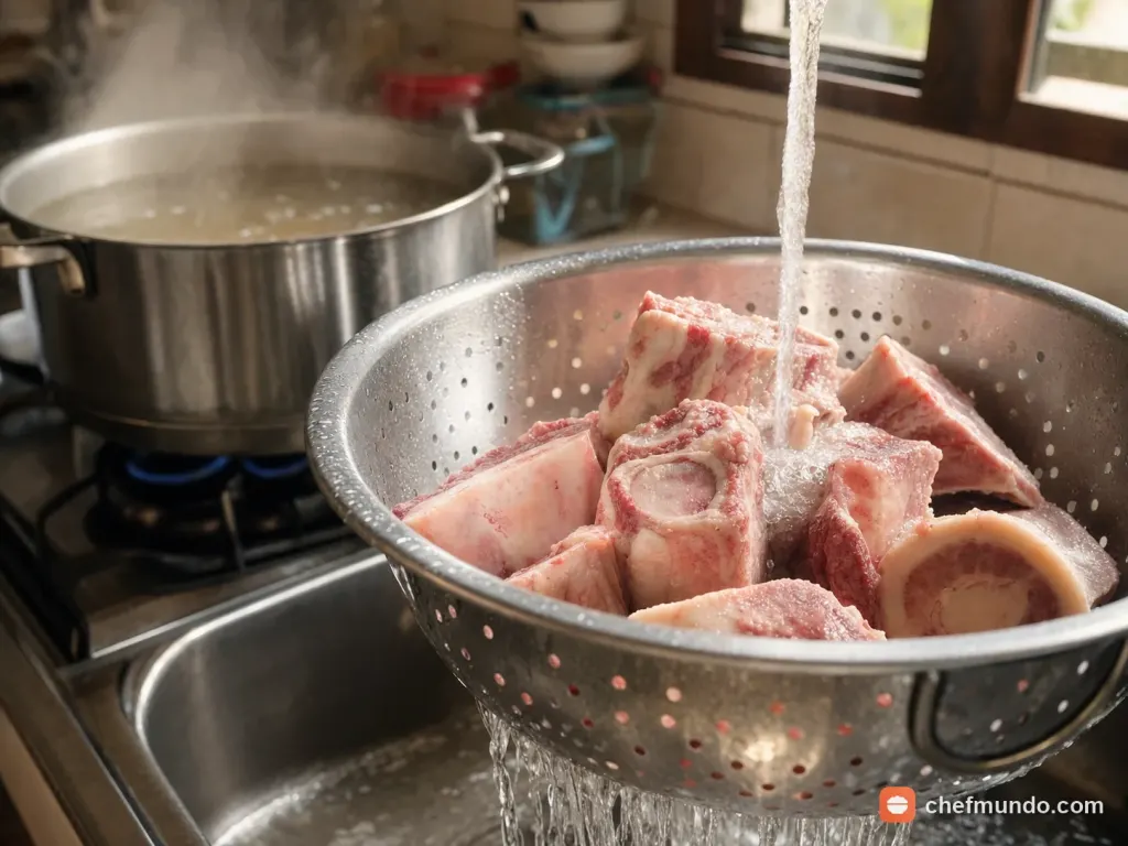 Sơ chế và chần xương bò