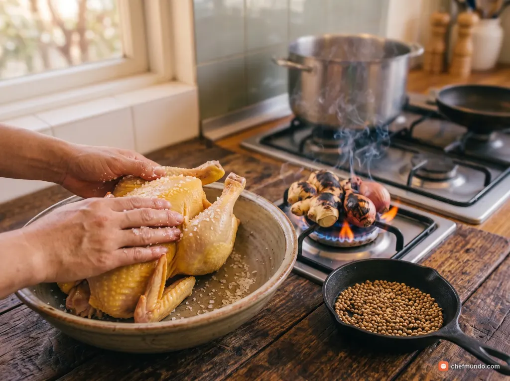 Sơ chế gà ta và nướng gia vị