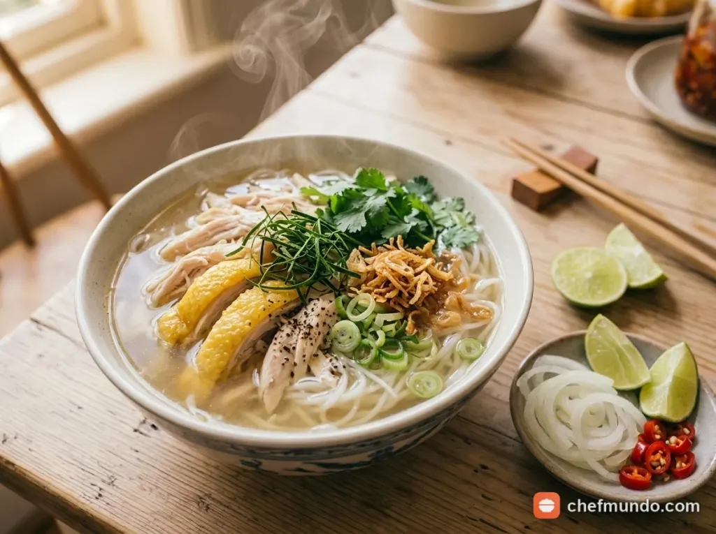 Cách nấu phở gà ngon – Nước dùng vàng trong, thanh ngọt, thơm lá chanh