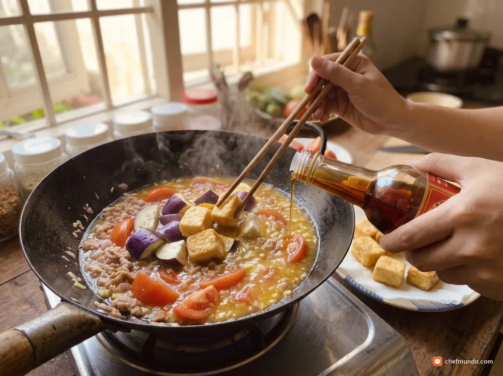 Cho đậu phụ chiên và nêm nếm