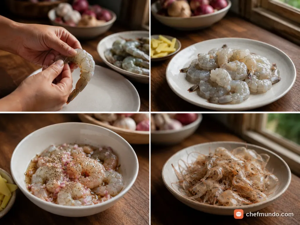 Sơ chế và ướp tôm