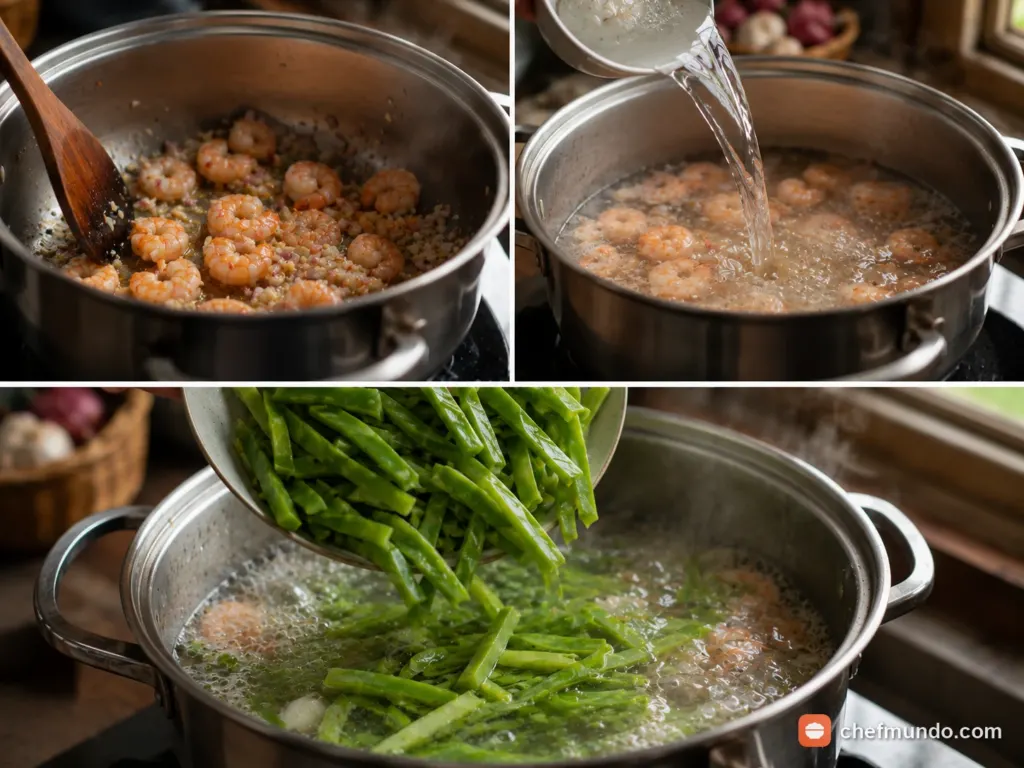 Xào tôm và nấu canh lưỡi rồng