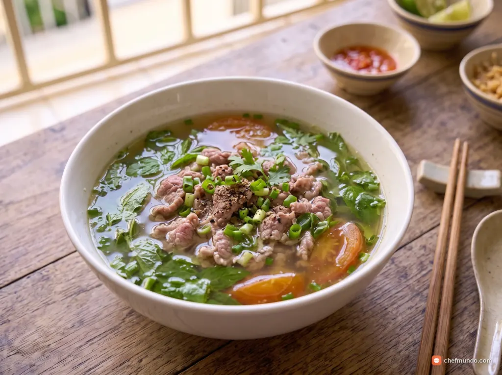Canh rau diếp cá thịt bò thanh mát, thịt mềm không dai