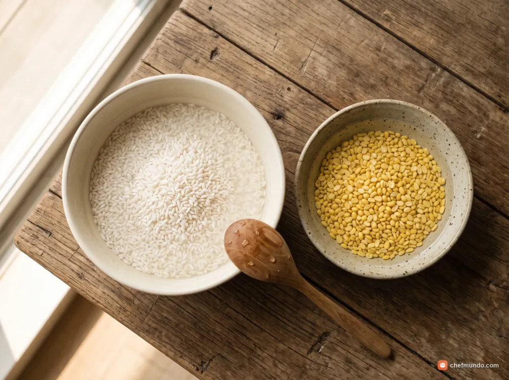 Ngâm gạo, đậu và sơ chế nguyên liệu