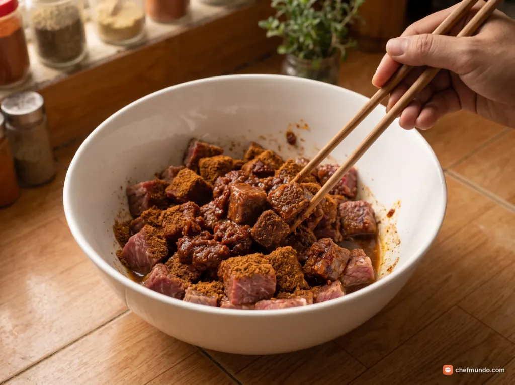 Ướp thịt bò với gia vị
