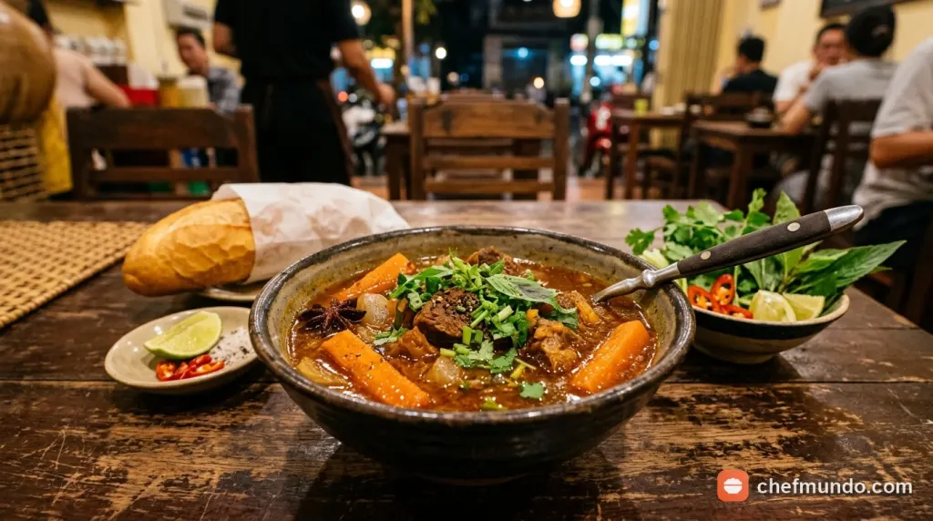 Món bò kho đậm đà thơm phức làm món chính cho bữa tối gia đình.