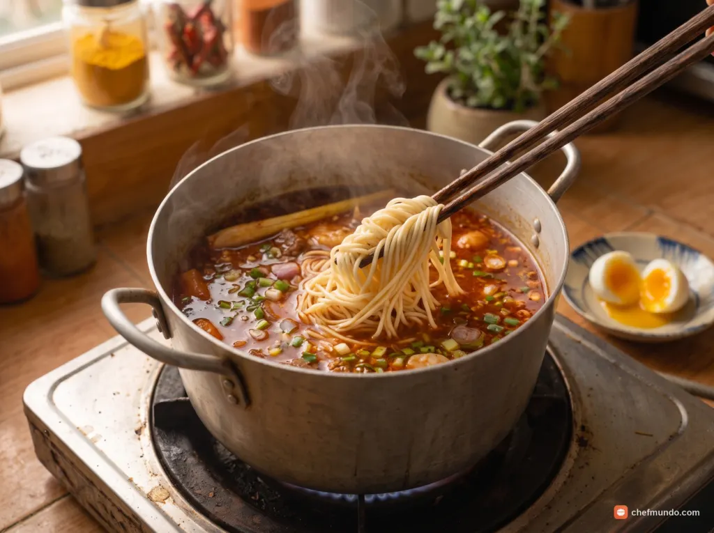 Cho mì vào và hoàn thiện