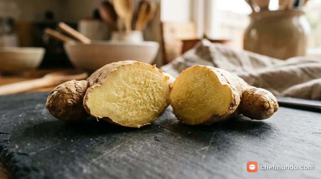 Phân biệt gừng ta củ nhỏ nhiều xơ và gừng ngâm hóa chất bóng bẩy