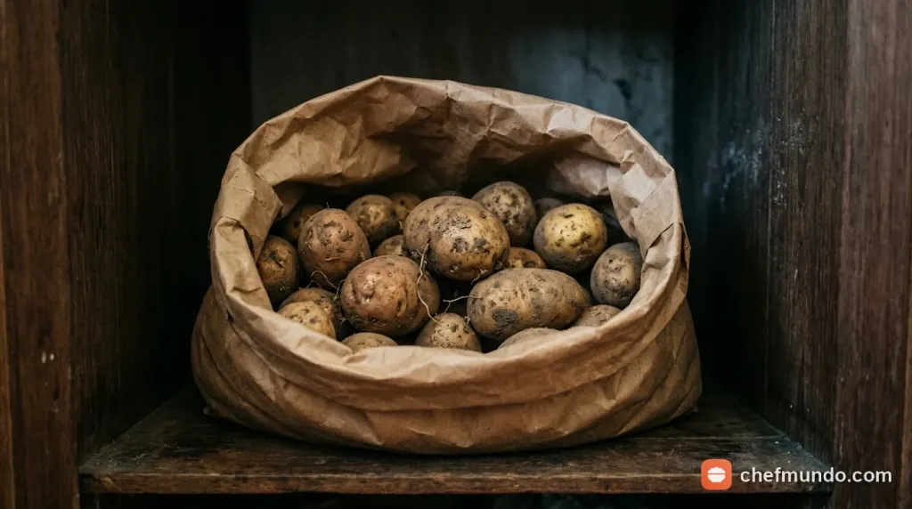 Bảo quản khoai tây trong túi giấy thoáng khí nơi khô mát