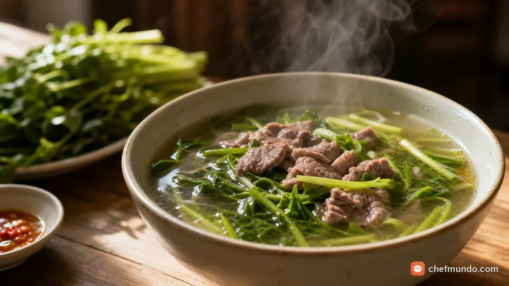 Kiểm tra thân ống rau cần nước tươi sạch trong chậu nước