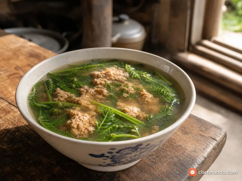 Nồi canh cua đồng nóng hổi nấu cùng rau nhút xanh giòn