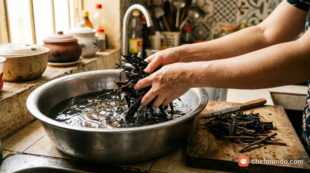 Sơ chế và rửa sạch lá thạch đen khô
