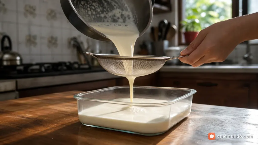 Nấu hỗn hợp sữa và làm đông khúc bạch