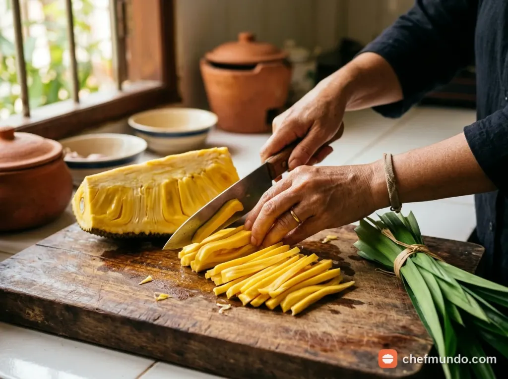 Sơ chế mít và lá dứa