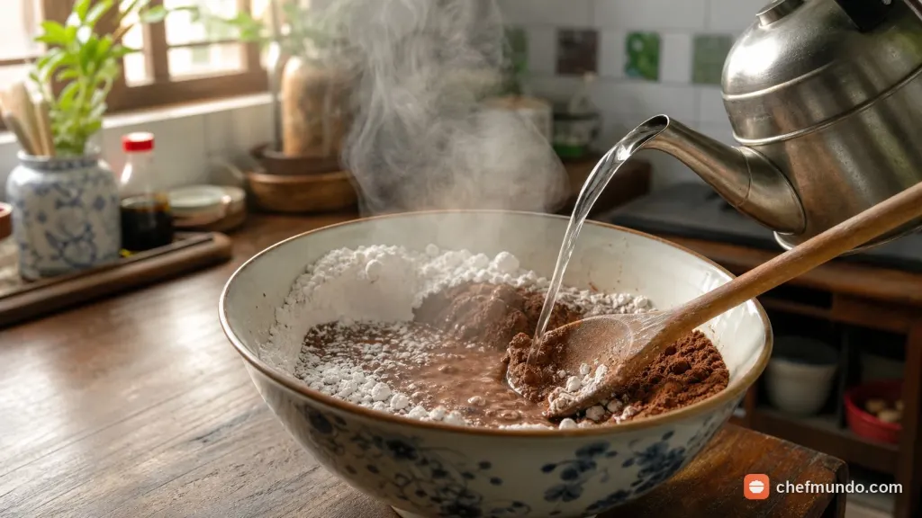 Trộn bột và nhào bột làm trân châu