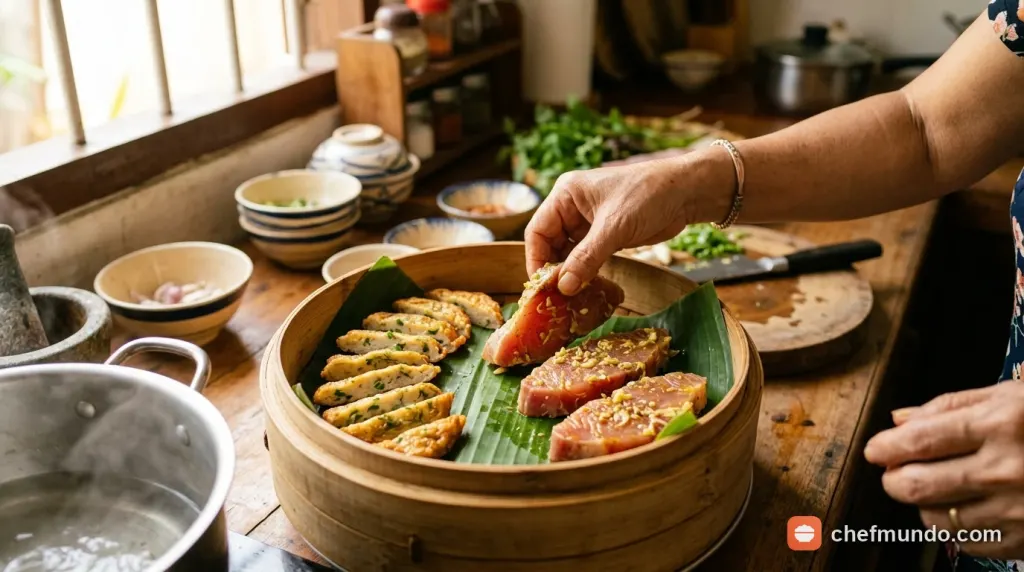 Ướp thịt cá và chuẩn bị chả cá