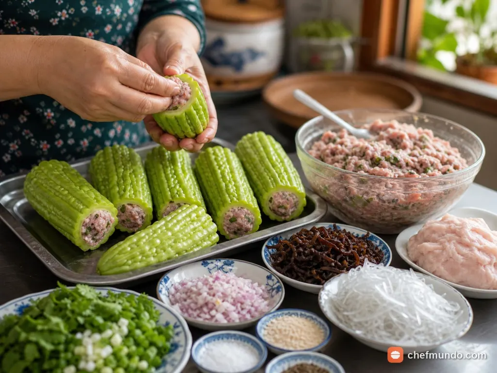 Nhồi nhân thịt vào khúc khổ qua