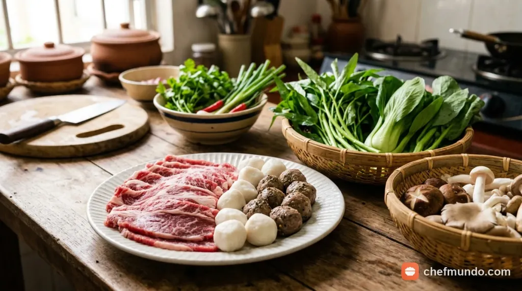 Chuẩn bị đĩa nhúng lẩu thập cẩm