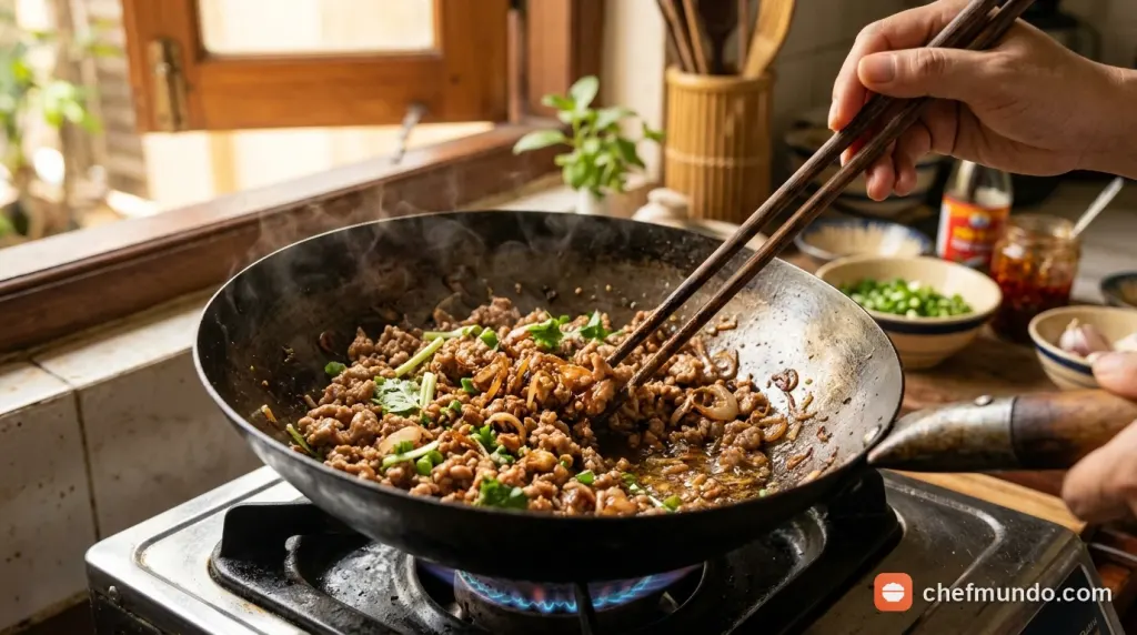 Xào thịt băm đậm đà thơm ngậy