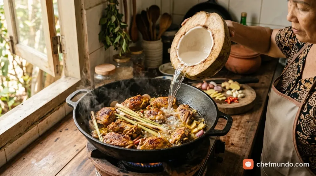 Xào săn thịt vịt và hầm cùng nước dừa