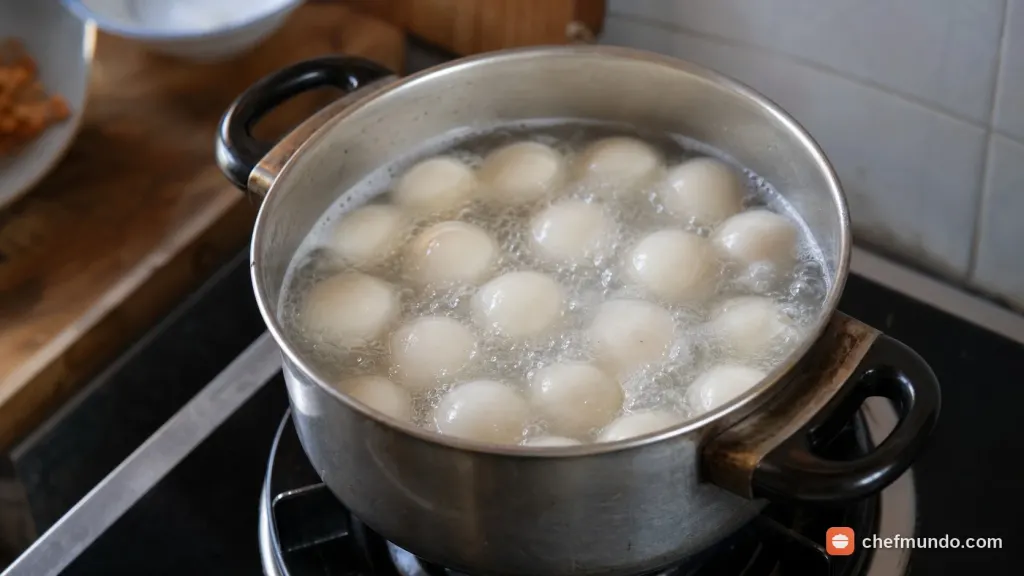 Luộc bánh trôi nước và ngâm nước lạnh