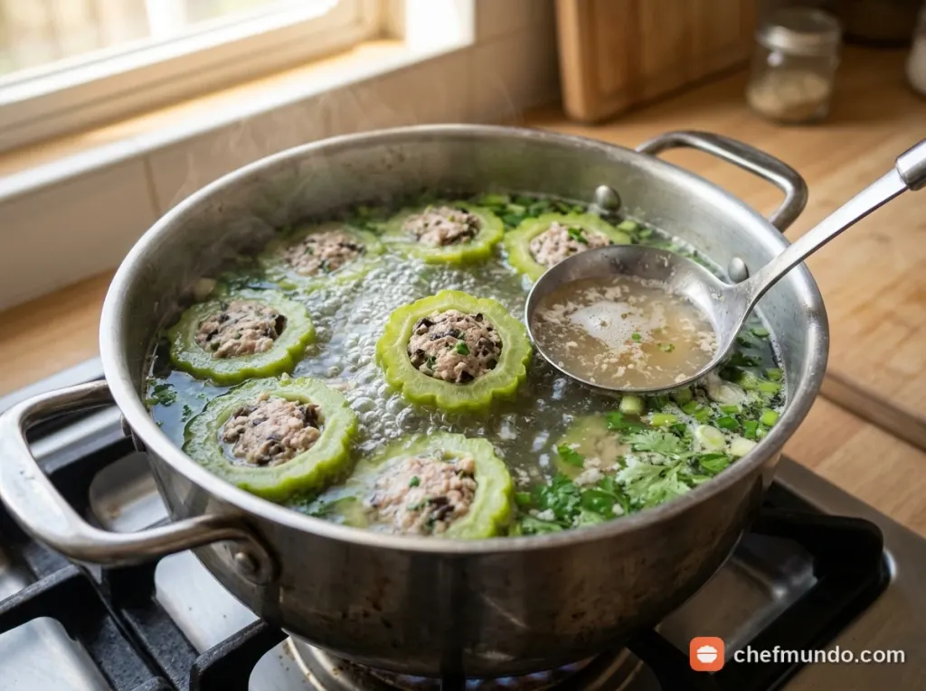 Nấu canh lửa vừa không đậy nắp và hoàn thiện