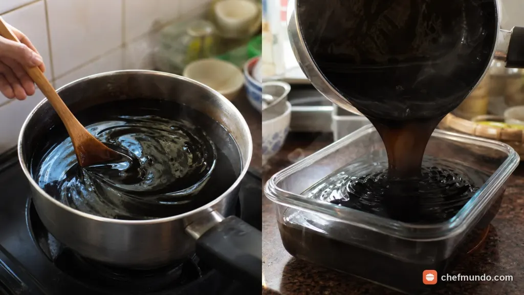 Hòa bột năng, đun cô đặc và đổ khuôn