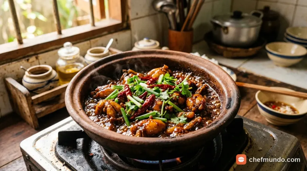 Kho ếch sốt sánh quyện và nêm nếm hoàn thiện