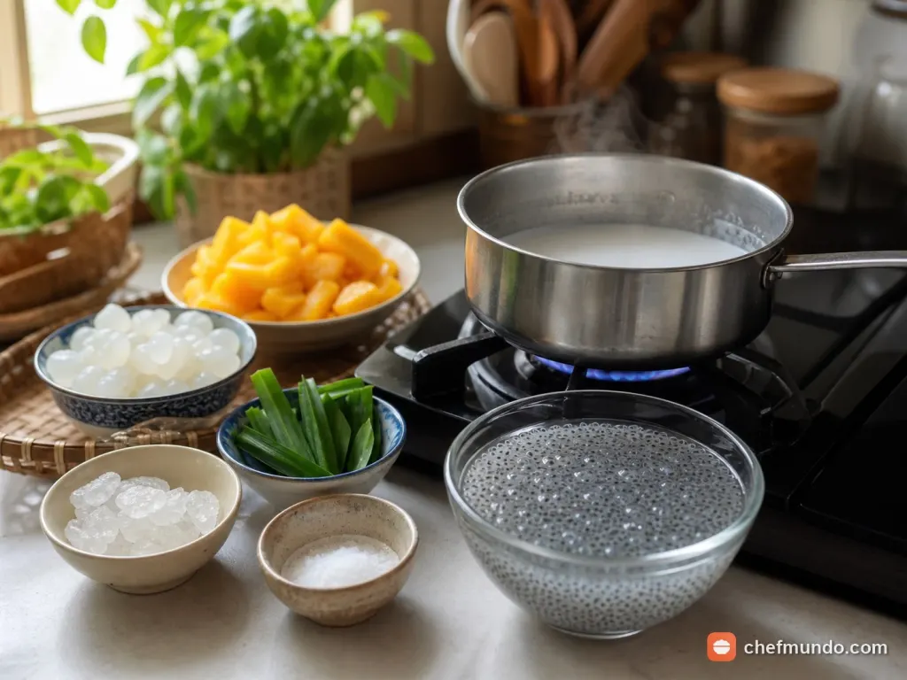 Ngâm hạt é và nấu nước cốt dừa