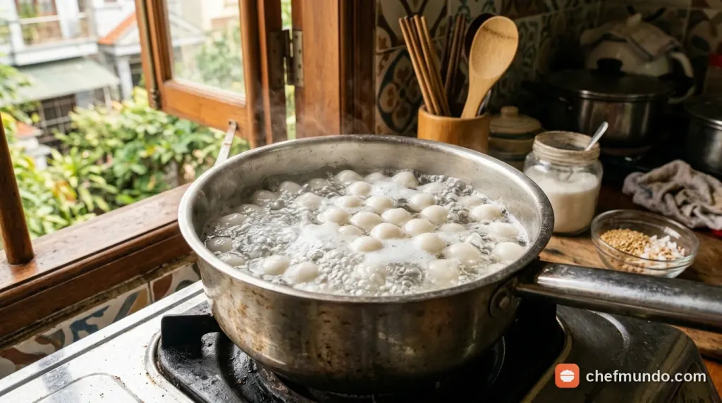 Luộc viên chè nếp