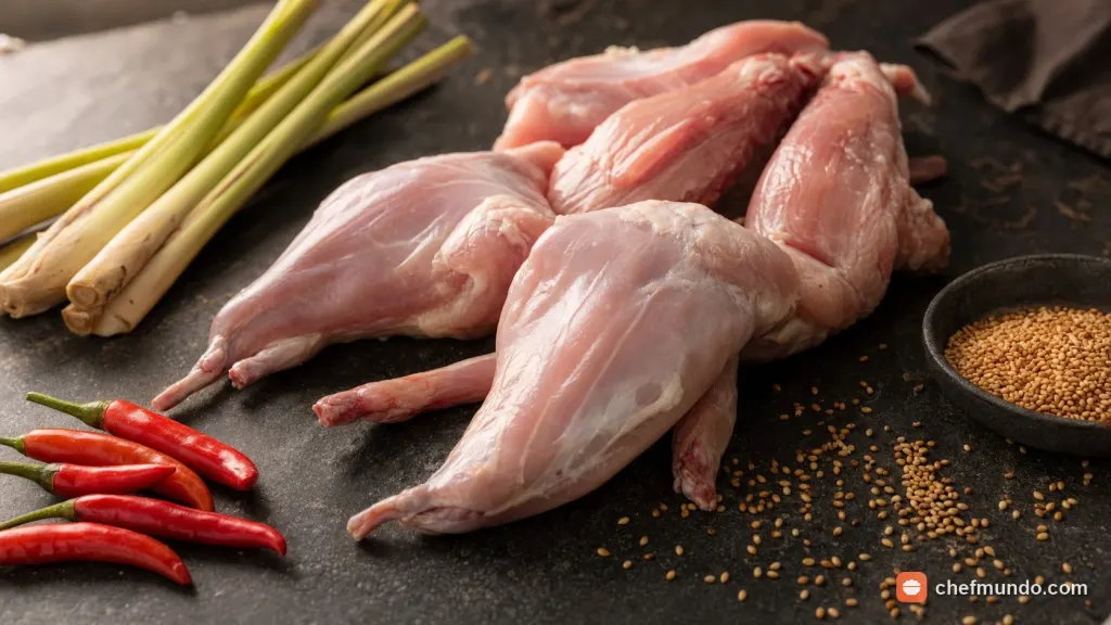 Thịt thỏ kết hợp với sả, ớt và vừng rang